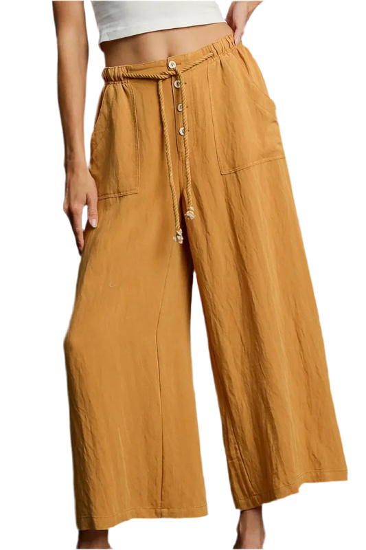 Umgee Wide Leg Rope Drawstring Pants | Plus Size - minbolu -