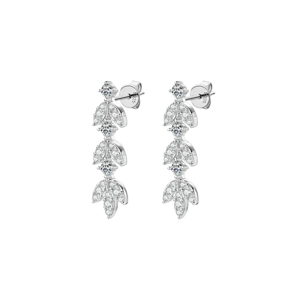 Ethereal Leaf Moissanite Drop Earrings - 925 Sterling Silver Bohemian State: Silver - minbolu -