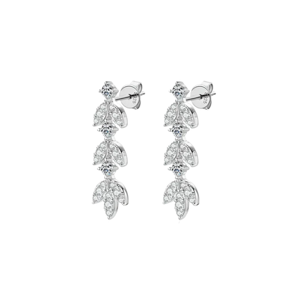 Ethereal Leaf Moissanite Drop Earrings - 925 Sterling Silver Bohemian State: Silver - minbolu -