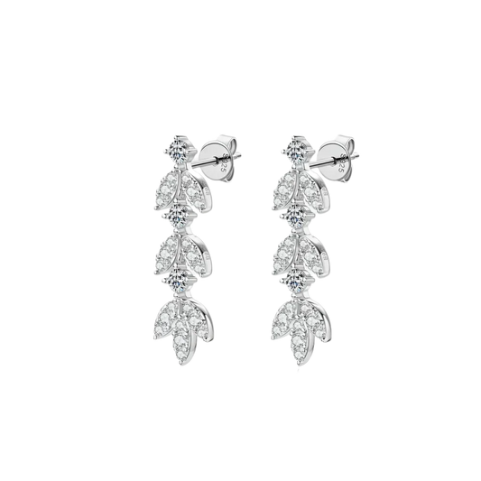 Ethereal Leaf Moissanite Drop Earrings - 925 Sterling Silver Bohemian State: Silver - minbolu -