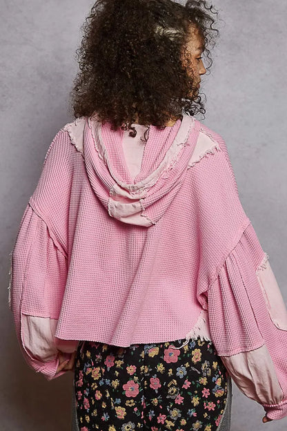 POL Raw Hem Cropped Hooded Jacket - minbolu -