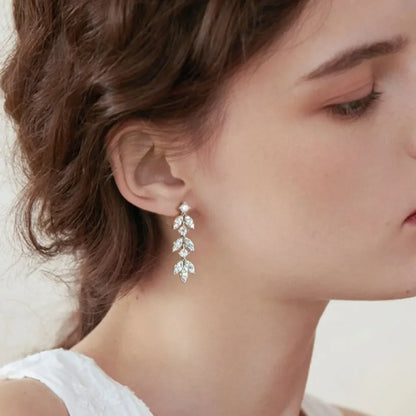 Ethereal Leaf Moissanite Drop Earrings - 925 Sterling Silver Bohemian State: Silver - minbolu -