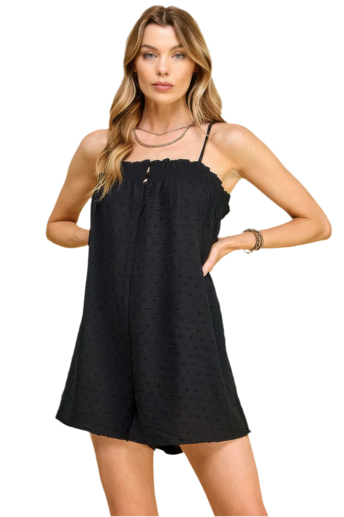 Swiss Dot Woven Romper Black - Stylish & Comfortable - minbolu -