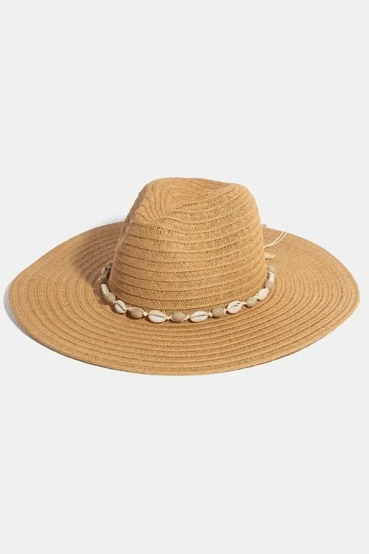 Fame Shell Beaded Wide Brim Straw Hat - minbolu -