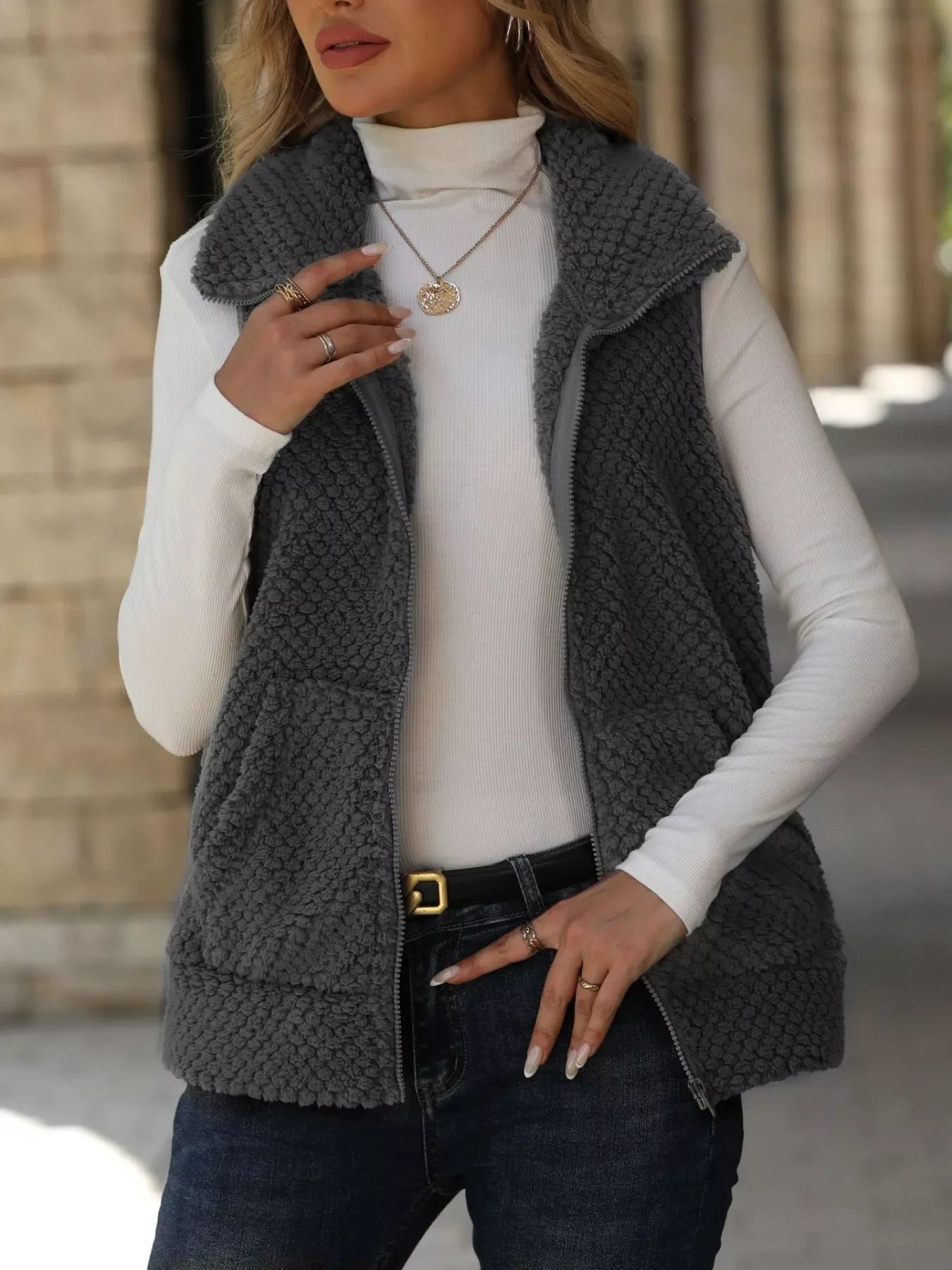 Boho Vest - Women's Zip-Up Sleeveless Coat with Pockets - minbolu -