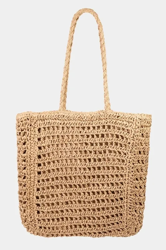 Fame Straw Braided Beach Tote Bag - minbolu -