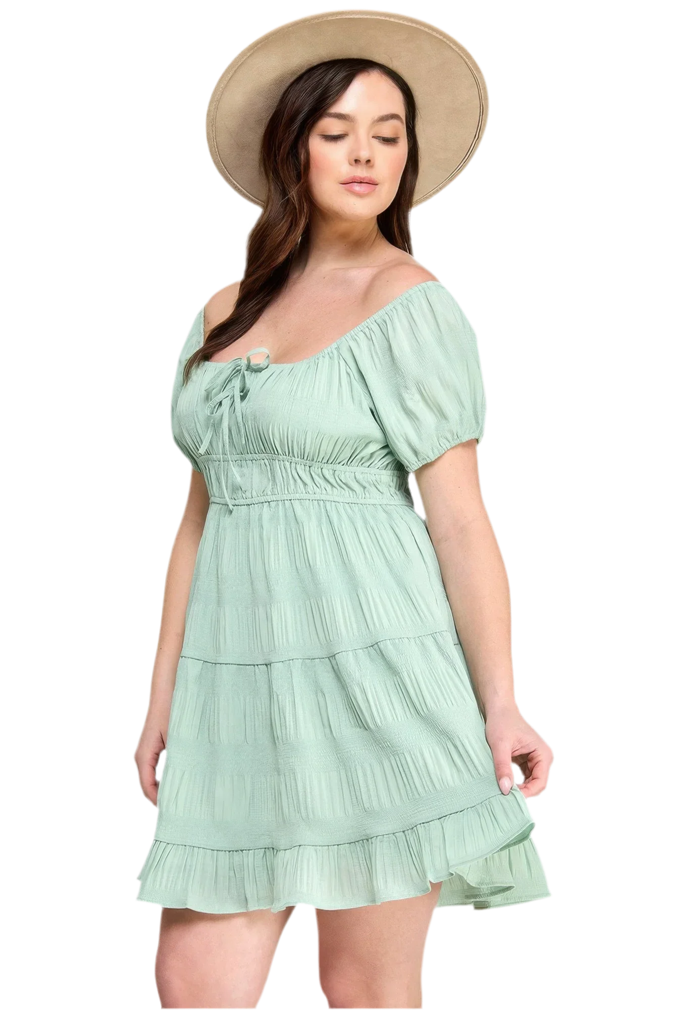 Sea Foam Plus Crinkle Textured Mini Dress - minbolu -