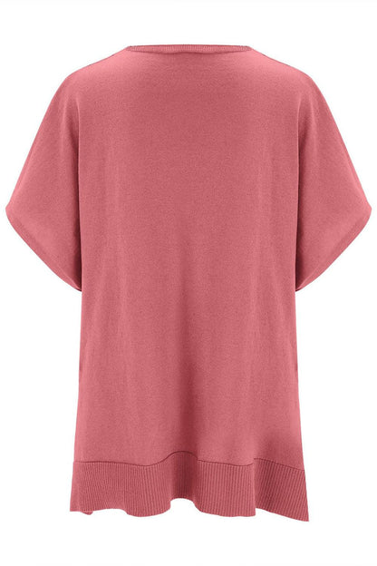 Slit V-Neck Half Sleeve Knit Top - minbolu -