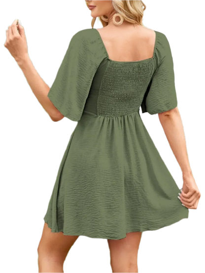 Boho Mini Dress with Smocked Back - minbolu -