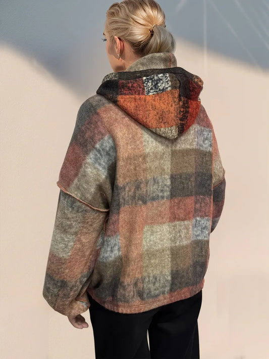 Double Take Full Size Half Zip Exposed Seam Fleece Hoodie - minbolu -