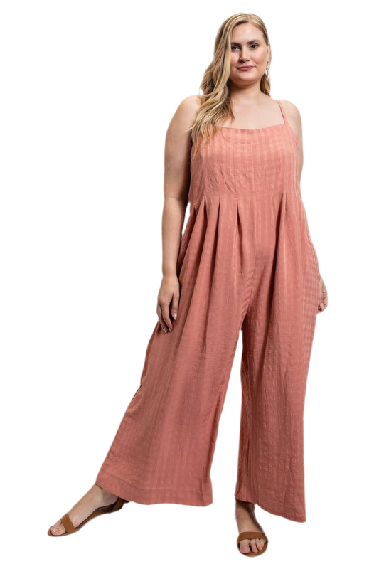 Dusty Rose Sleeveless Jumpsuit with Side Button Detailing - minbolu -
