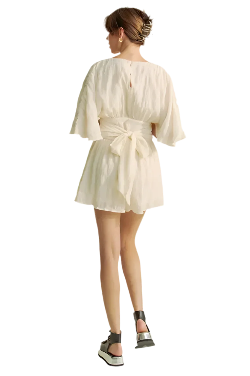 Batwing Sleeve Waist Belt Romper - minbolu -