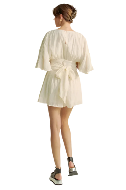 Batwing Sleeve Waist Belt Romper - minbolu -