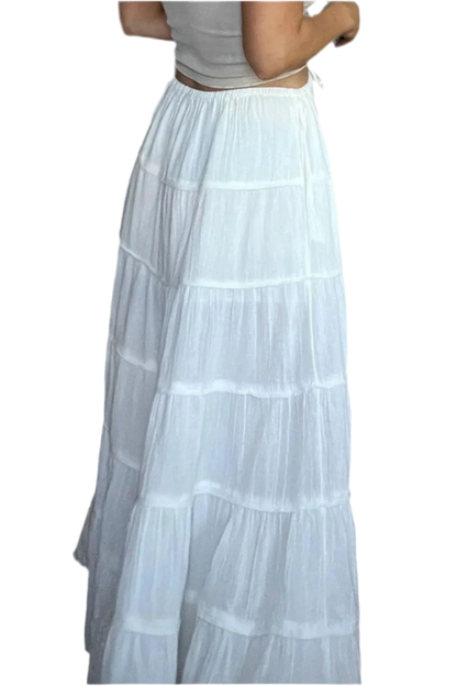 Boho Chic Tiered Maxi Skirt in White - minbolu -