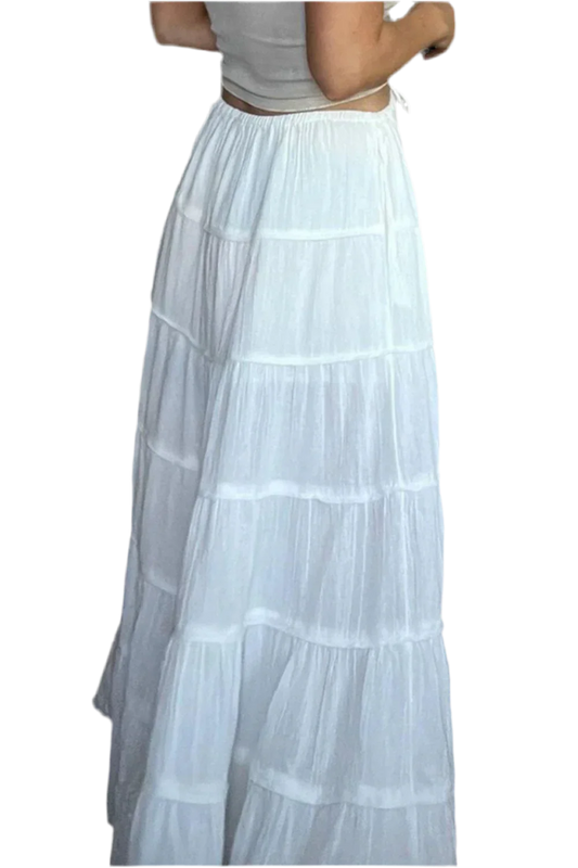 Boho Chic Tiered Maxi Skirt in White - minbolu -
