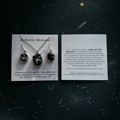 Meteorite Jewelry Set - Circle Necklace and Earrings - minbolu -