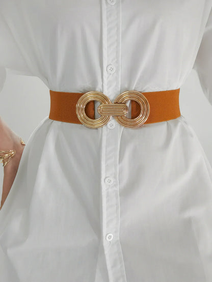 Geometric Buckle Wide Belt - Trendy Elastic Accessory - minbolu -