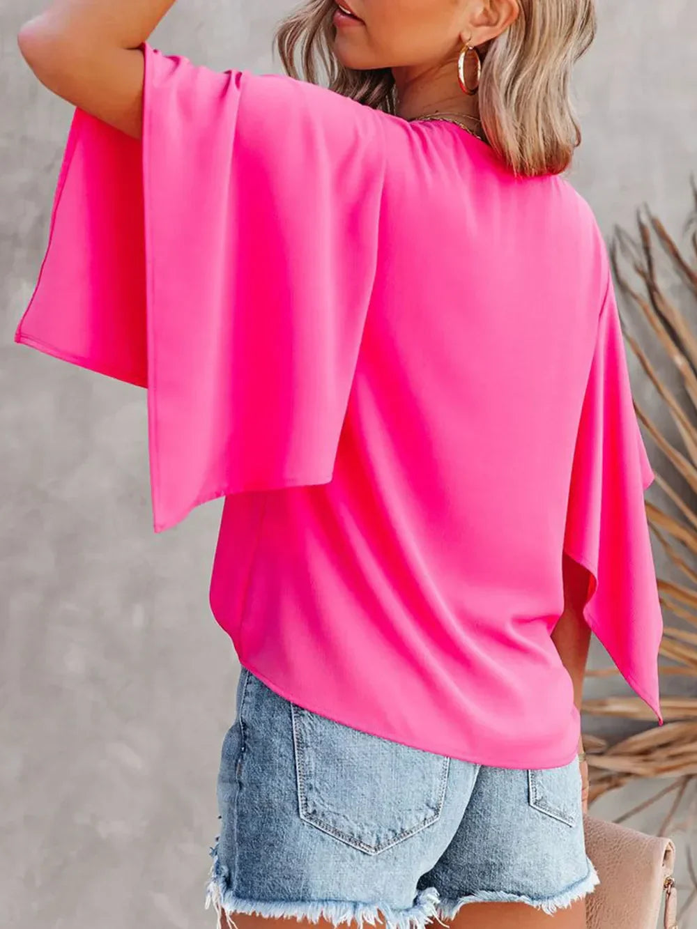 Loose-Fitting Blouse - Women's V-Neck Short-Sleeve Boho Style - minbolu -