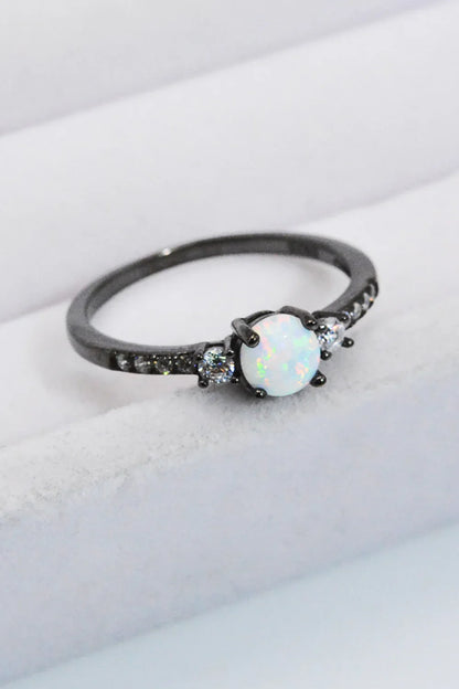 Round Opal Sterling Silver Ring - Stylish Minimalist Design - minbolu -