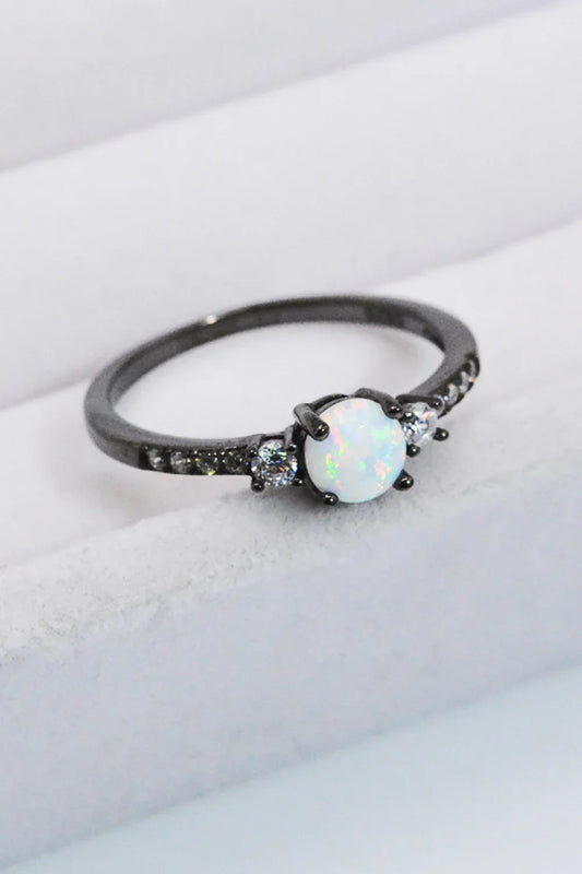 Round Opal Sterling Silver Ring - Stylish Minimalist Design - minbolu -