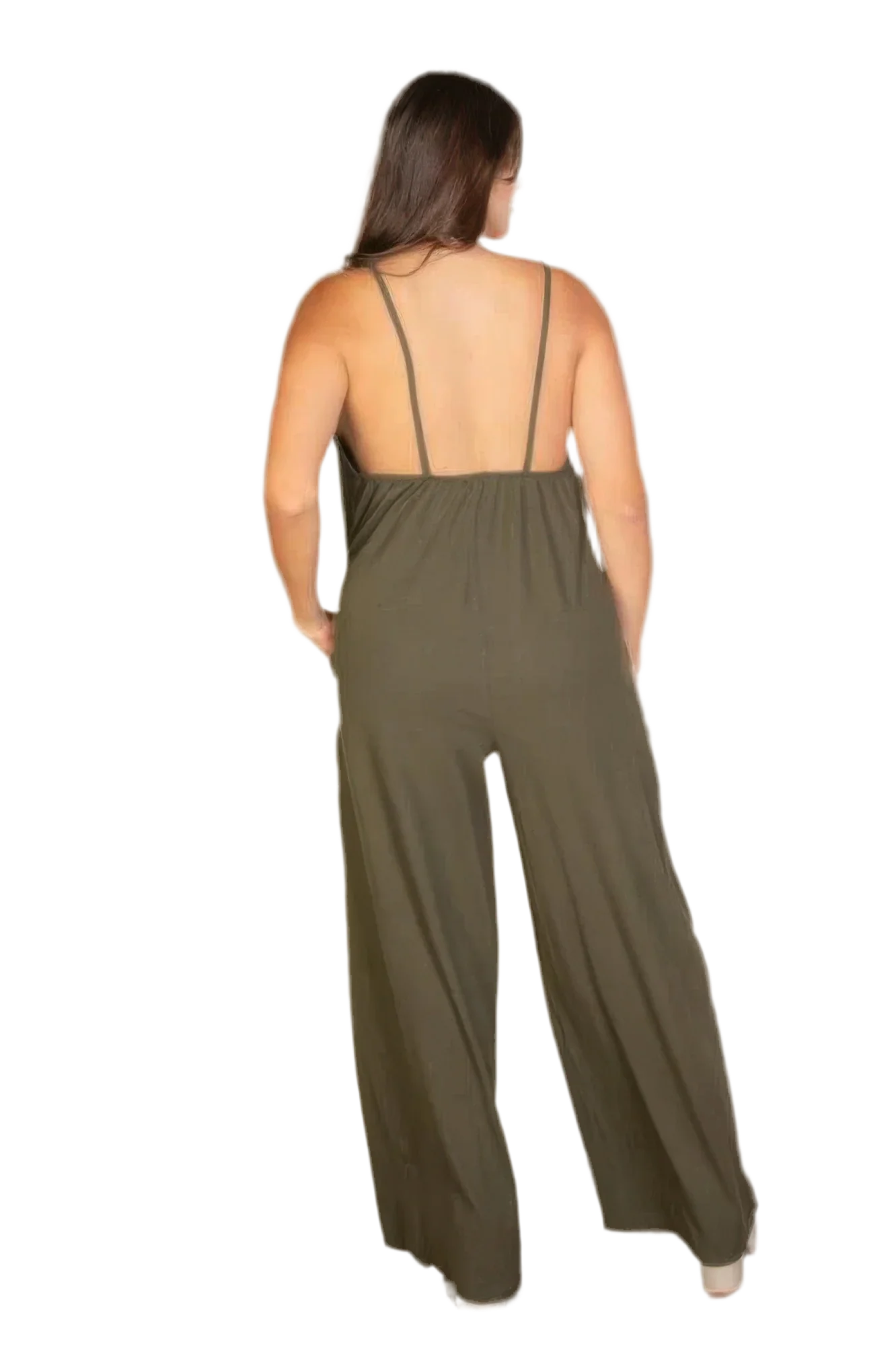 Plus Olive Wide Leg Jumpsuit - Relaxed Fit - minbolu -