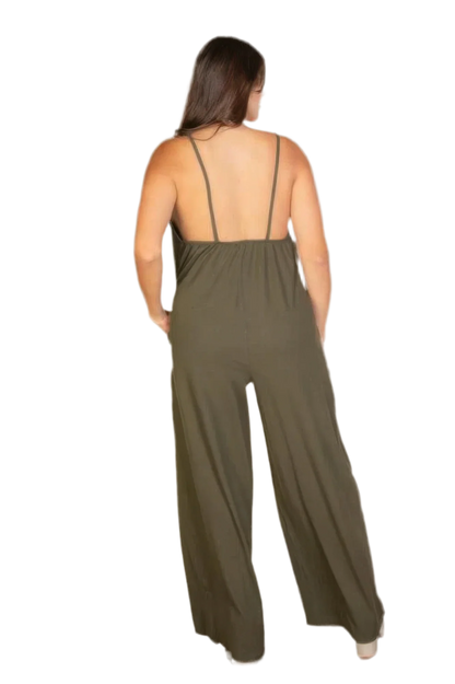 Plus Olive Wide Leg Jumpsuit - Relaxed Fit - minbolu -
