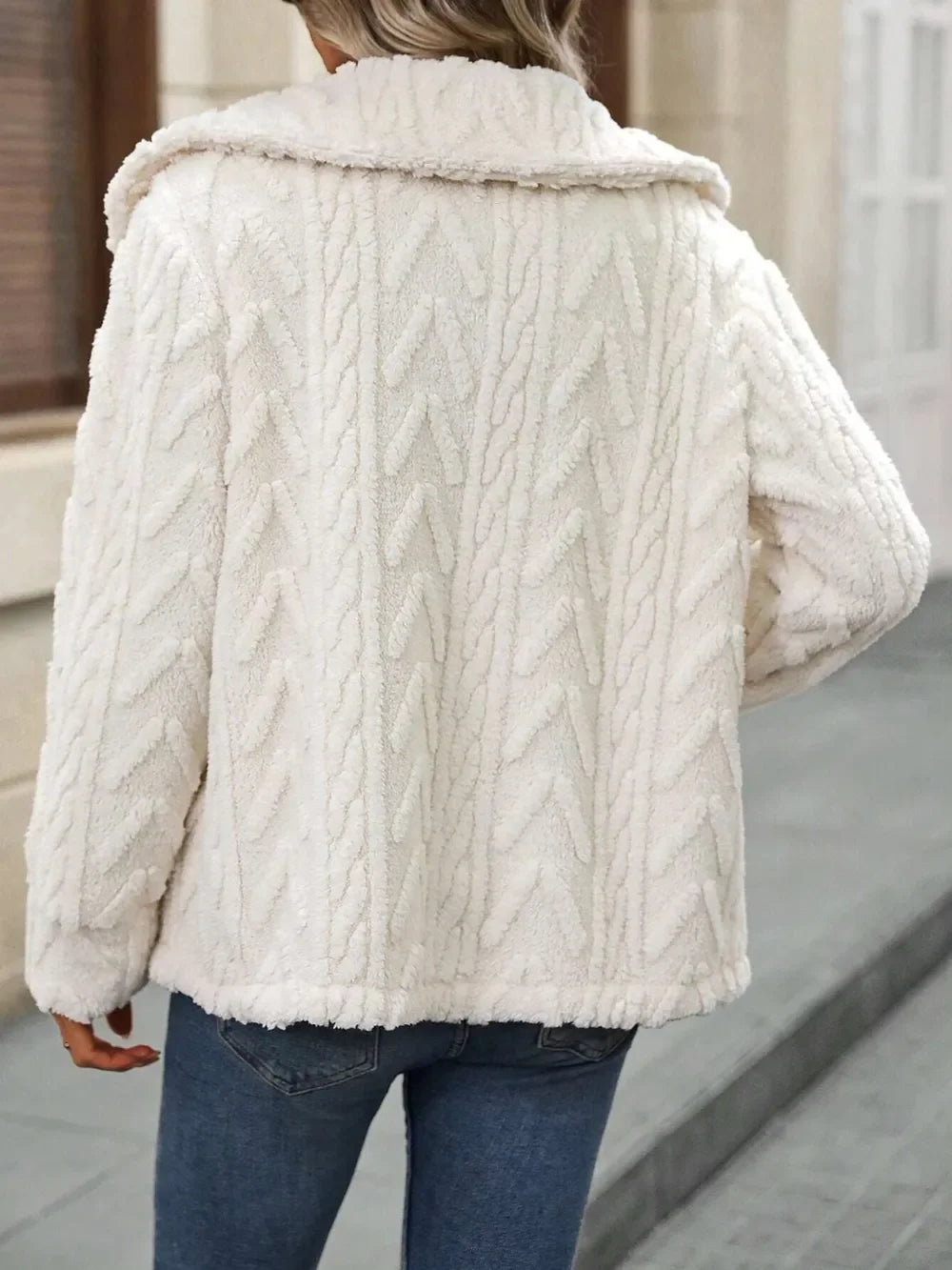 Fuzzy Texture Button Up Collared Neck Coat - minbolu -