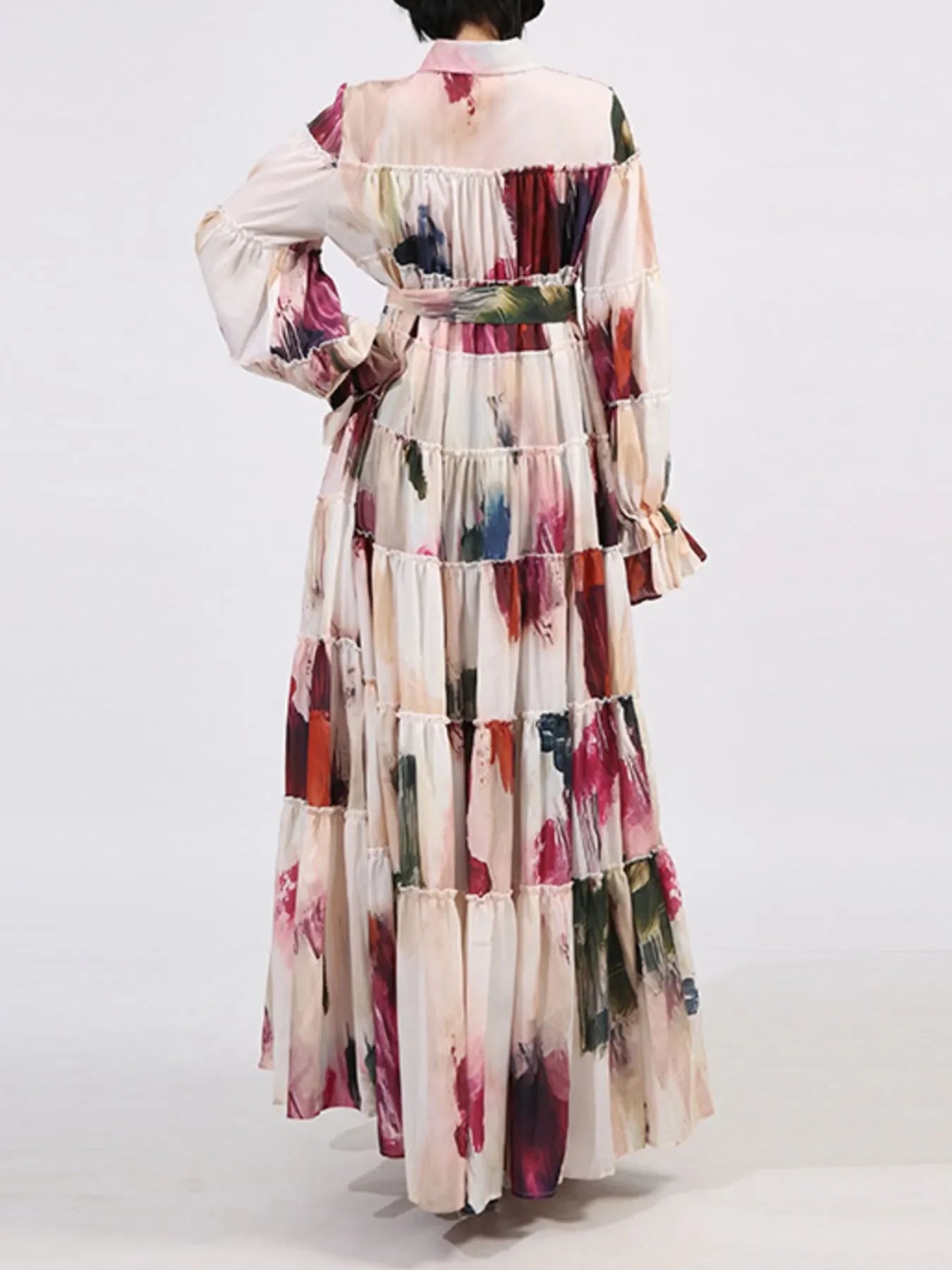 Tiered Tie Waist Maxi Dress - minbolu -