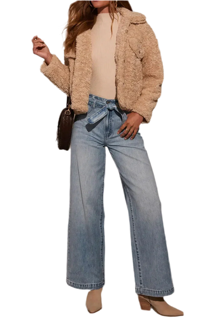 Tied Wide Leg Jeans with Pockets - minbolu -