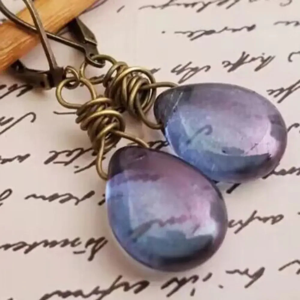 Alloy Gemstone Drop Earrings - minbolu -