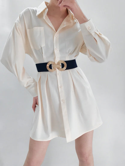 Geometric Buckle Wide Belt - Trendy Elastic Accessory - minbolu -