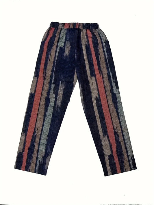 Striped Pocketed Elastic Waist Pants - minbolu -