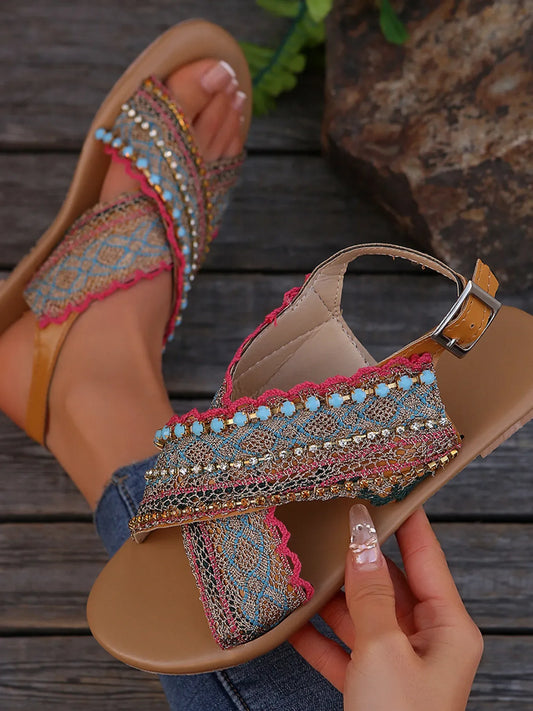 Bohemian Cross-Strap Flat Sandals - minbolu -