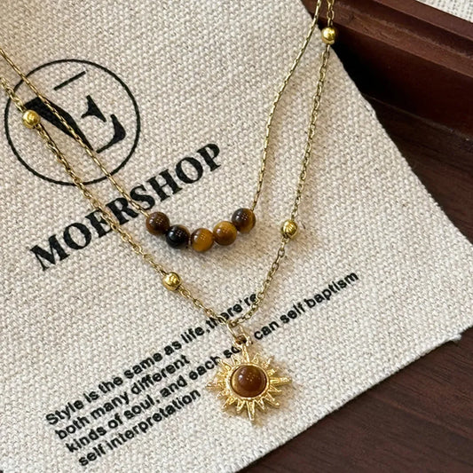 Tiger's Eye Copper Double Layered Necklace - minbolu -