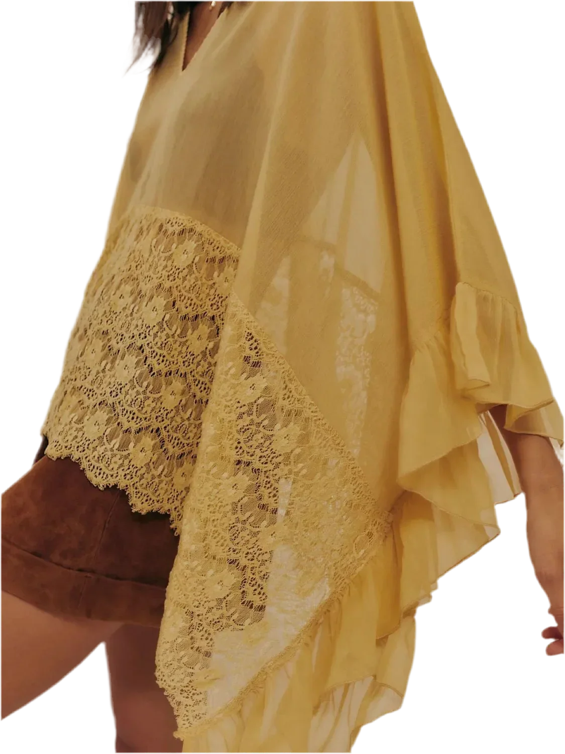 Lace V-Neck Ruffle Cover-Up - Beach Blouse - minbolu -