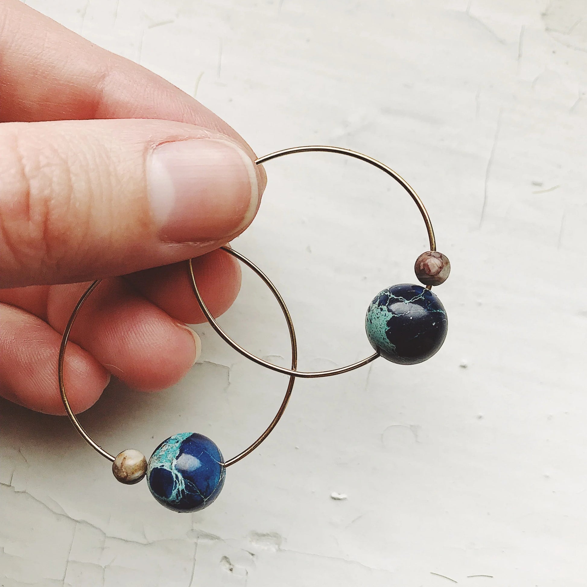 Earth and Moon Jasper Bead Hoop Earrings - minbolu -
