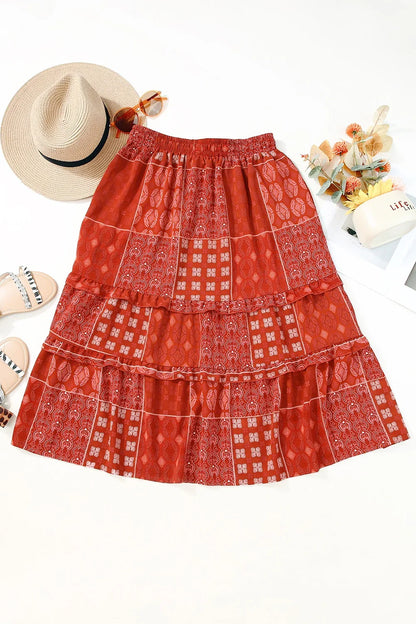 Printed Drawstring Midi Skirt - Stylish & Comfortable - minbolu -