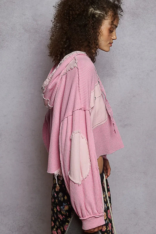 POL Raw Hem Cropped Hooded Jacket - minbolu -