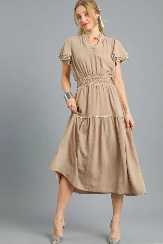Umgee Tiered Flutter Sleeve Midi Dress - minbolu -