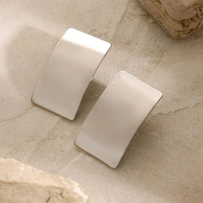 Minimalist Rectangle Stud Earrings - Modern Boho Geometric Silver Statement Jewelry: Silver - minbolu -