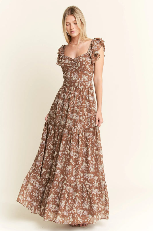 Jade By Jane Ruffle Sleeve Tiered Maxi Dress - minbolu -