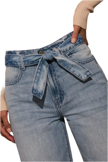 Tied Wide Leg Jeans with Pockets - minbolu -