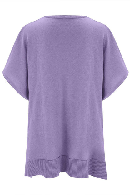 Slit V-Neck Half Sleeve Knit Top - minbolu -