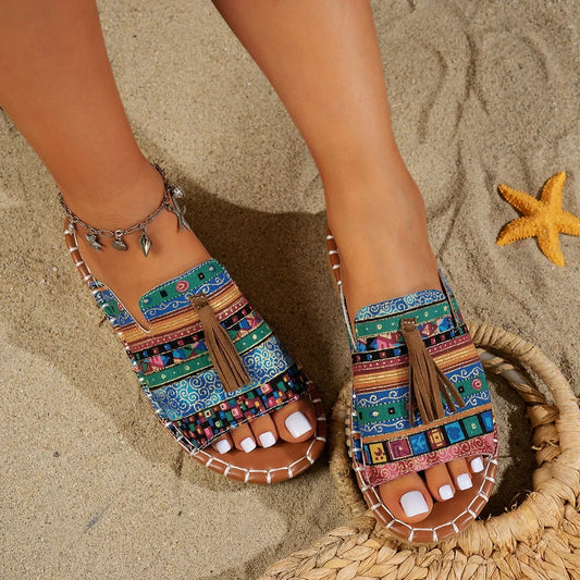 Tassel Open Toe Sandals - minbolu -