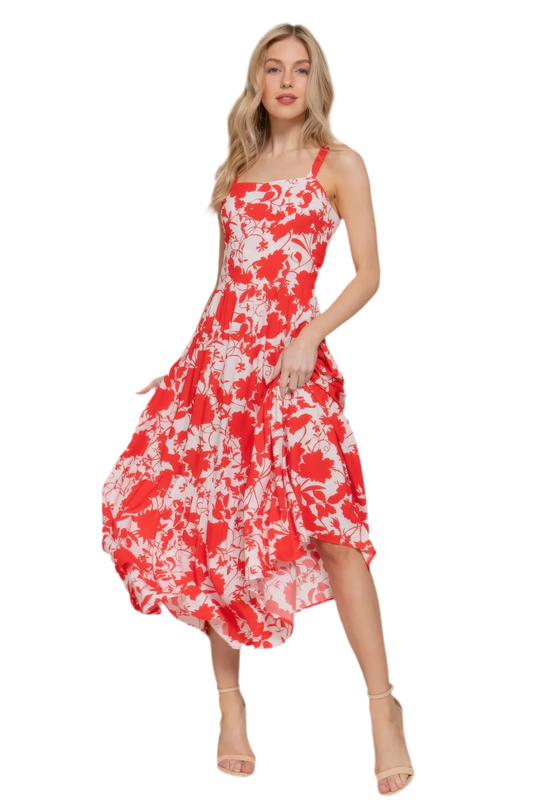 Floral Print Cami Midi Dress - Lightweight & Elegant - minbolu -