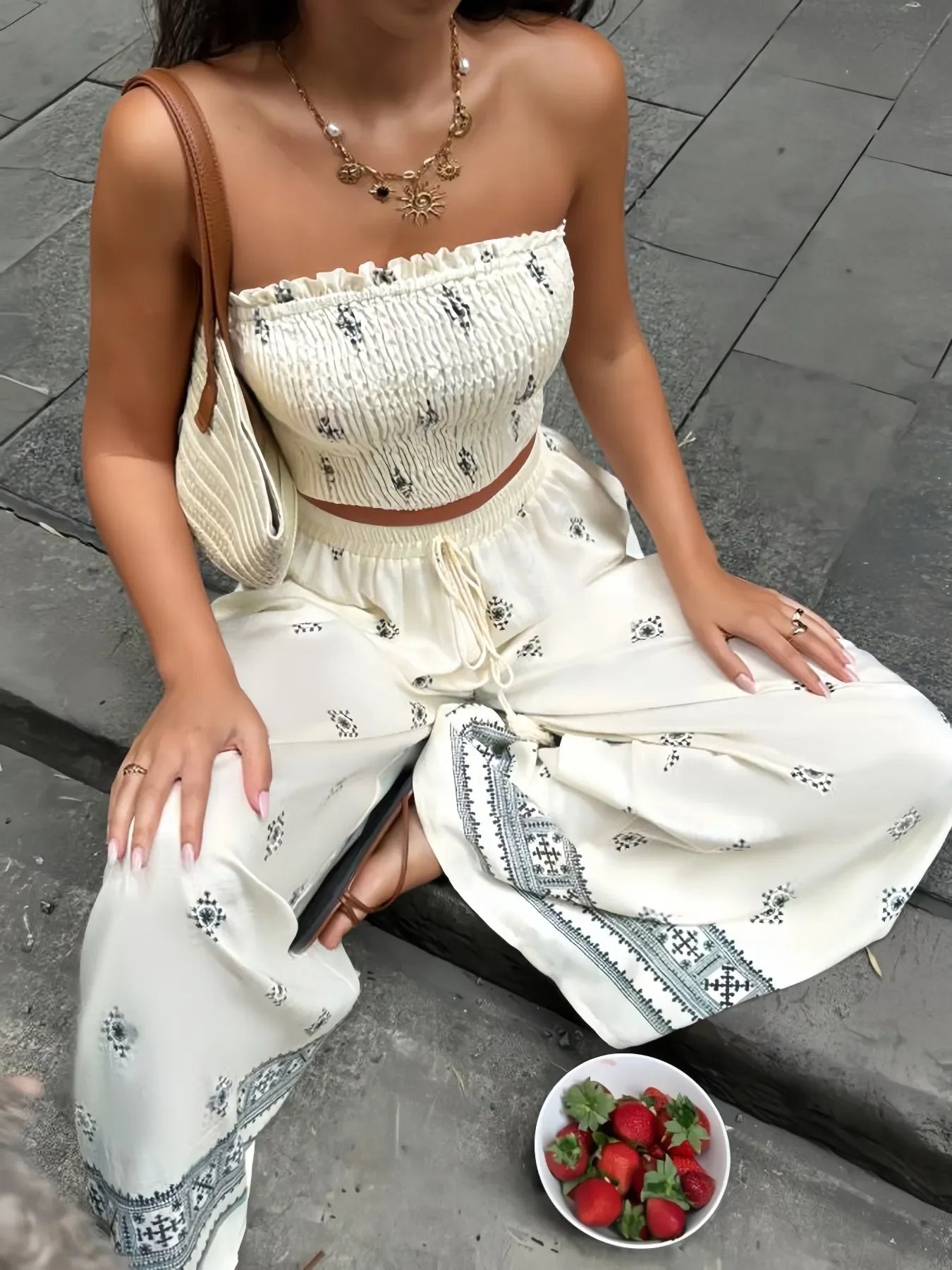 Smocked Tube Top and Pants Set - minbolu -