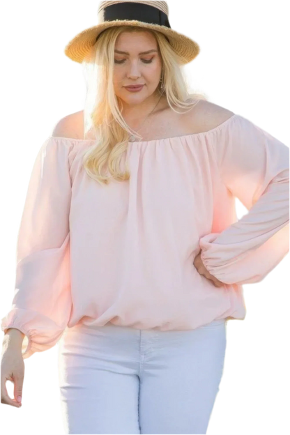 Off Shoulder Bubble Sleeve Top in Rose - Elegant & Versatile - minbolu -