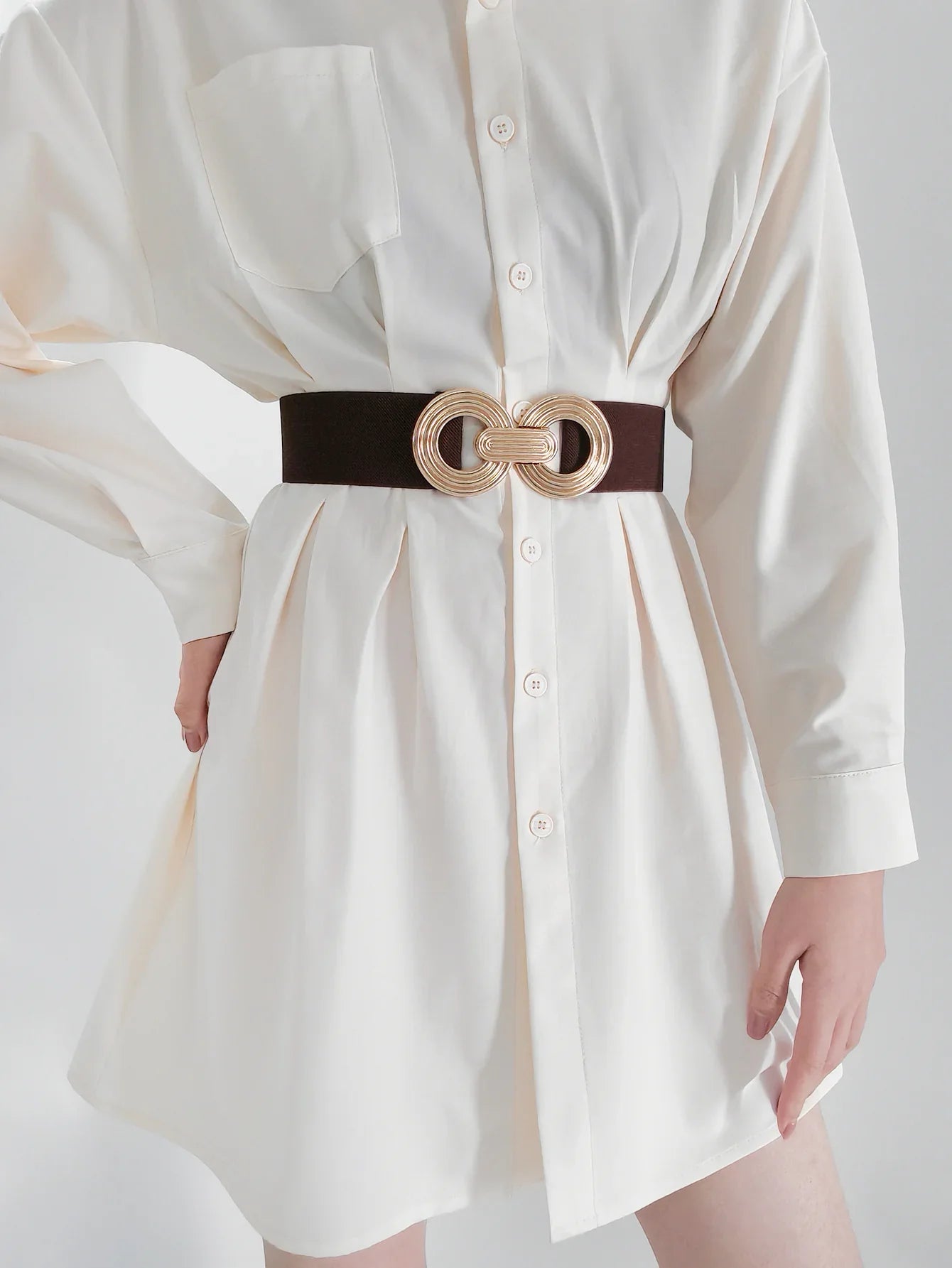 Geometric Buckle Wide Belt - Trendy Elastic Accessory - minbolu -