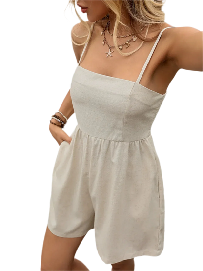 Smocked Back Romper with Pockets - minbolu -