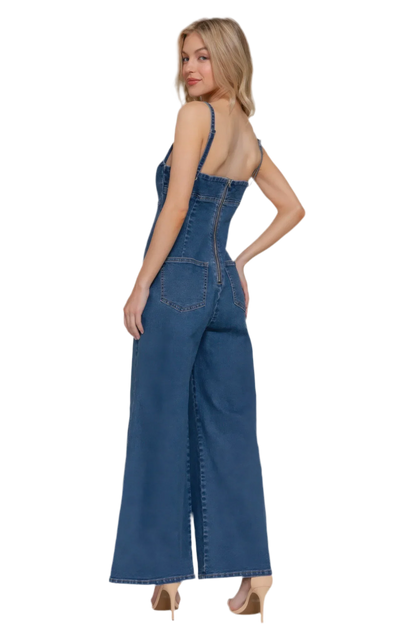 Deep Denim Cami Stretch Jumpsuit | Stylish & Comfortable - minbolu -